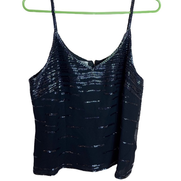 J Kara New York sz Large black sequin fitted spaghetti strap top - Picture 3 of 16